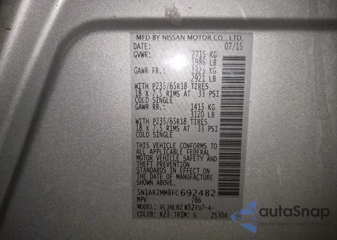 2015 Nissan Pathfinder S from USA, damaged, VIN 5N1AR2MM8FC692482